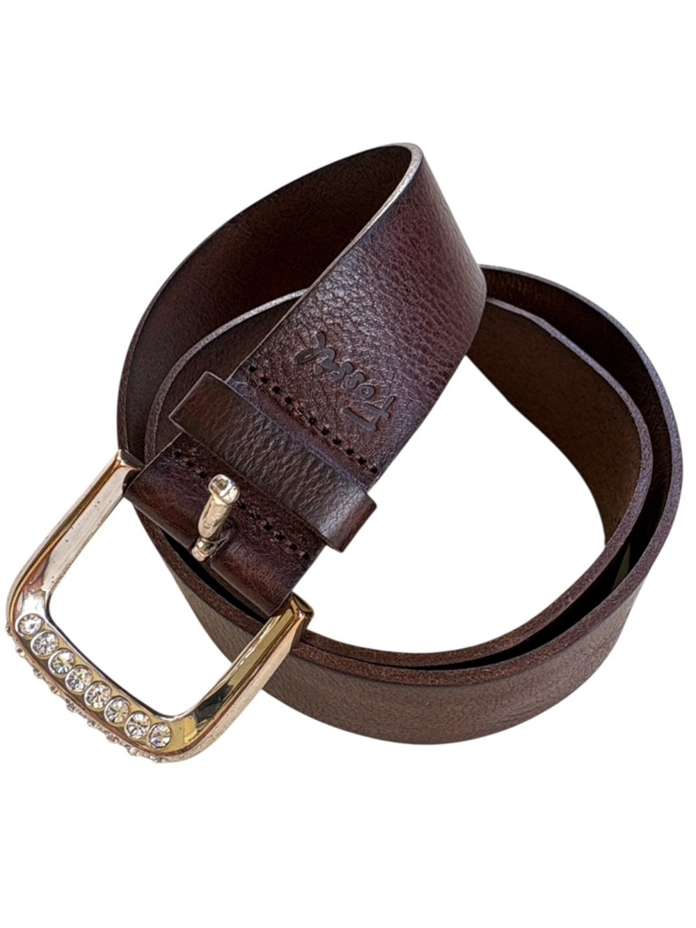 EUC Fossil Leather Rhinestone Buckle Belt Brown Size Small Brown